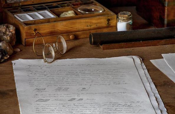 A glimpse into Canada's naval history at a vintage writing desk in Discovery Harbour, Penetanguishene.