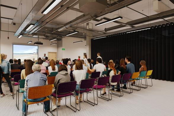 Conference and events space at Y Storfa, offering modern facilities for meetings and community events.