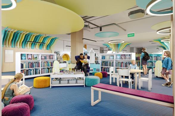 Children’s library inside Y Storfa, Swansea’s new central library and community hub.