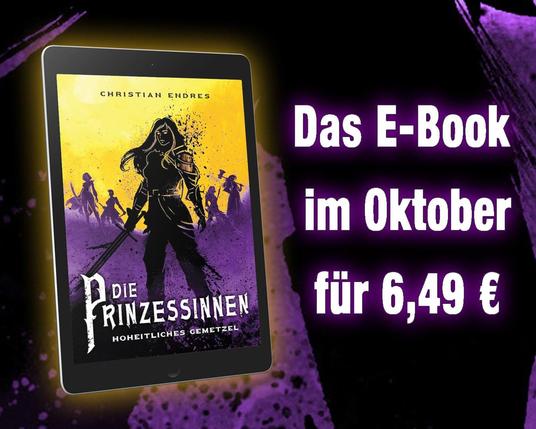 Das Mockup des E-Books (der Schattenriss einer Prinzessin mit Schwert) mit dem Hinweis auf den Sparpreis im Oktober.