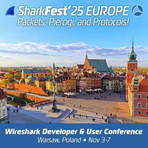 SharkFest'25 EUROPE is coming to Warsaw, Poland. This is an image of old Warsaw and is advertising the conference.