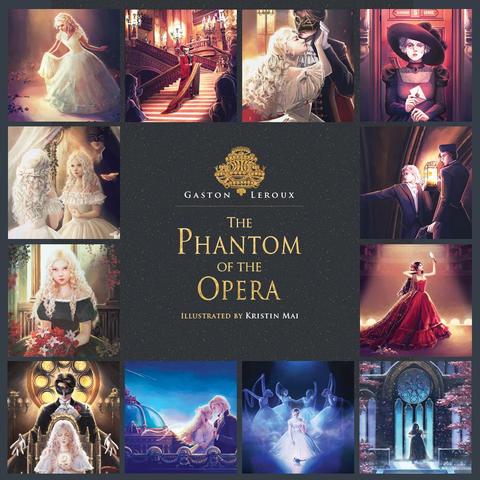 1. Christine’s first performance on stage.
2. The Phantom in his Red Death masquerade costume.
3. Christine and the Phantom embracing.
4. Madame Giry delivering a letter to Box 5.
5. The Phantom luring Christine into the mirror.
6. Raoul and the daroga going after the Phantom.
7. Portrait of Christine as Little Lotte.
8. Carlotta on stage before the chandelier falls.
9. Christine and the Phantom in his lair.
10. Raoul and Christine embracing on the rooftop.
11. The corps de ballet on stage.
12. The Phantom serenading Christine in the graveyard.