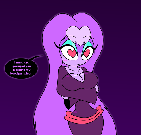 Sibella under a love spell, "I must say, gazing at you is getting my blood pumping..."