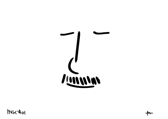 A face of a man, very stylized, only some strokes. With a mustache, eyes closed and a soft and happy smile.