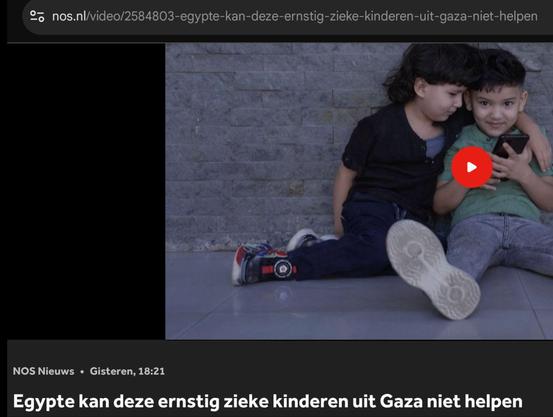 Screenshot van een deel van https://nos.nl/video/2584803-egypte-kan-deze-ernstig-zieke-kinderen-uit-gaza-niet-helpen