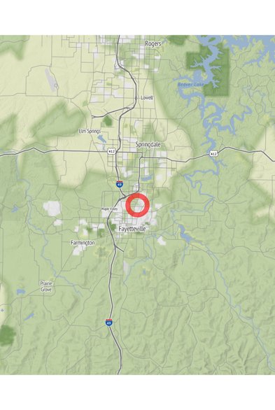 Map of the location of the observation: N Karyn Ave, Fayetteville, AR, US, (latitude: 36.1, longitude: -94.15).