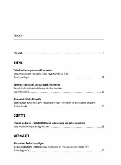 Inhaltsverzeichnis (Auszug) von WerkstattGeschichte 90