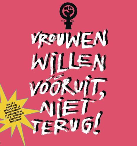 Roze Poster met tekst: vrouwen willen vóóruit niet terug