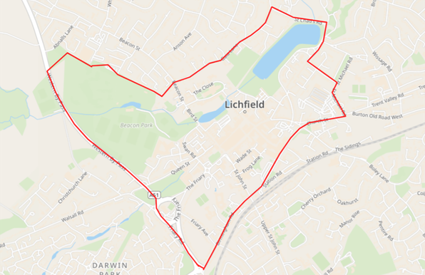 The area in Lichfield covered by the dispersal order