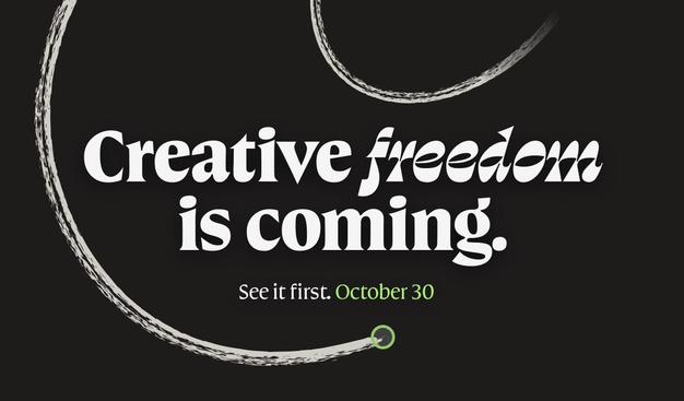 A screenshot of an email from the developers of Affinity suite. The text reads Creative freedom is coming. See it first October 30
