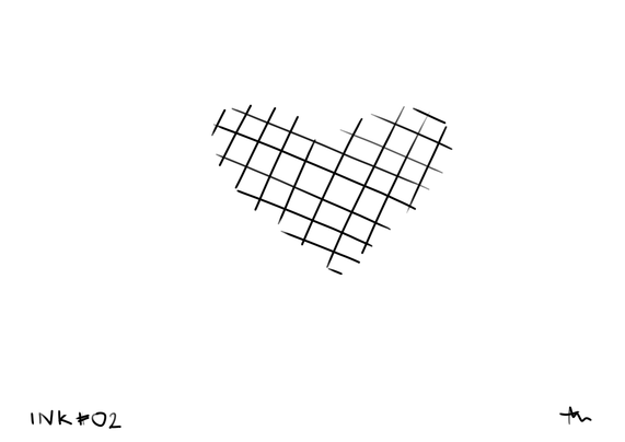 A heart made of crossing black lines.
