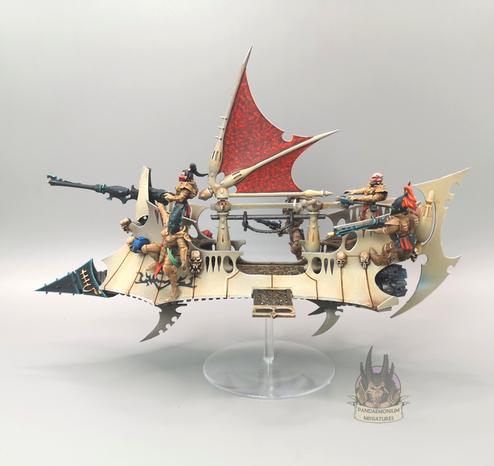 Raider, a flying barge transport armed with a dark lance, crewed by 5 dark eldar - left side view