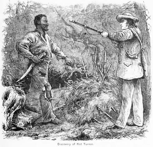 Capture of Nat Turner: wood engraving illustrating Benjamin Phipps's capture of w:Nat Turner (1800-1831) on October 30, 1831. Public Domain.