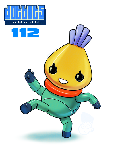 Small yellow headed bot with an orange ring at its neck