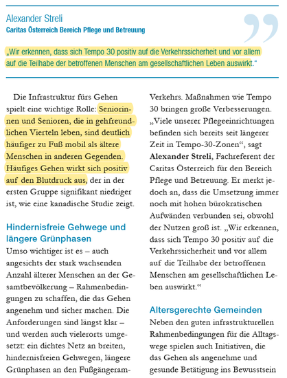 Ausschnitt aus dem VCÖ-Magazin, siehe https://vcoe.at/news/details/gut-zu-fuss-auch-im-alter
