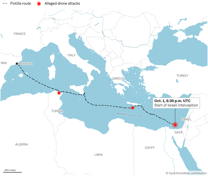 Map of the flotilla's route