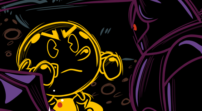 A golden Pac-Man taking on the final boss of Pac-Man World 2, Spooky

Click the link to view the full image