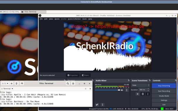 Screenshot eines OBS und eines Terminals