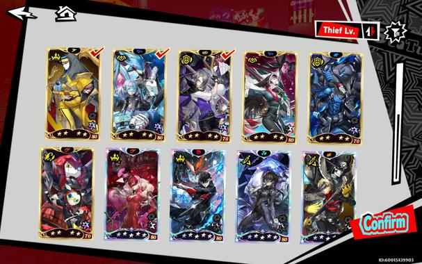 character screen, with a card for each character, there are 10 characters visible
