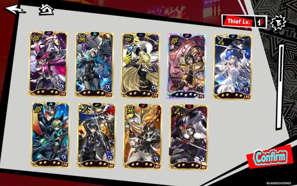 character screen, with a card for each character, there are 9 characters visible