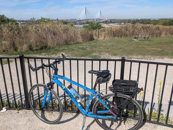 The Gordie Howe Bridge from Windsor to Detroit

My blue Trek hybrid bike in the foreground