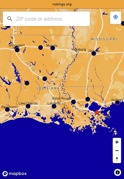 Map showing locations of the “No Kings 2.0” protests to be held in Louisiana on Saturday, October 18th, 2025.