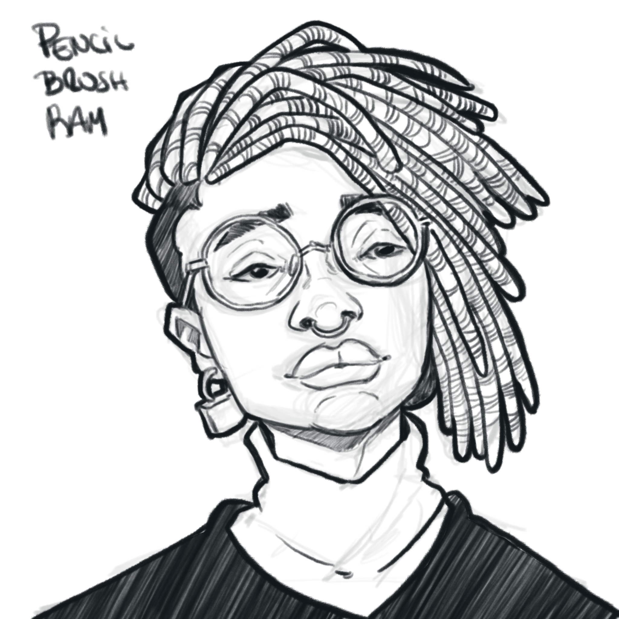 a portrait of a black woman with glasses