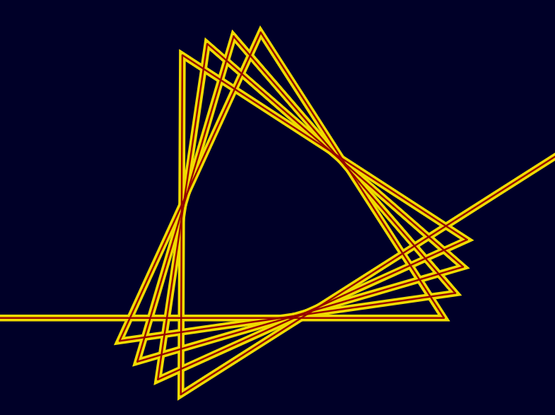 Abstract geometrical art: A single line deviating several times by an angle of less than 60° and so forming a figure looking like four stacked triangles.