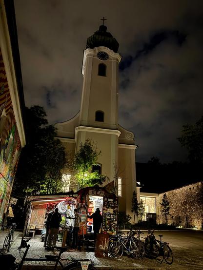 church with a bike repair container
