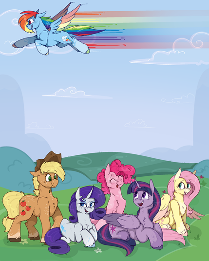 artwork of the mane 6, with space for text for a poster