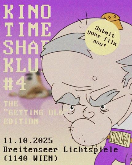 cartoon promo poster for a film fest event on 11.10. in Vienna, at Breitenseer Lichtspiele. A cartoon of a big headed grumpy old man stares out of the sujet.