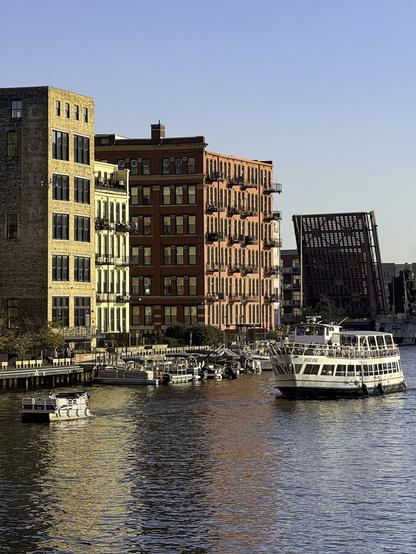 View of historic buildings along a river