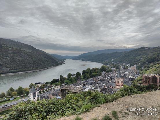 Blick von den Weinbergen über Bacharach und einen Teil des Mittelrheintals