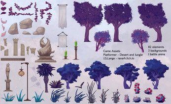 A collection image of the contents of a graphics asset pack for platfomer games