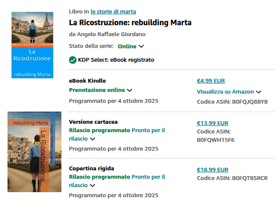 pagina amazon per l'acquisto del romanzo La Ricostruzione