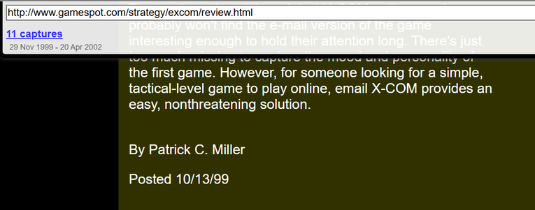 Screenshot of archived version of same article, posted October 13, 1999.