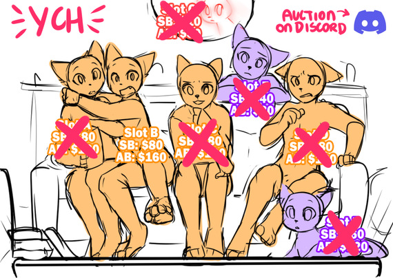 YCH drawing of furry characters watching tv.
