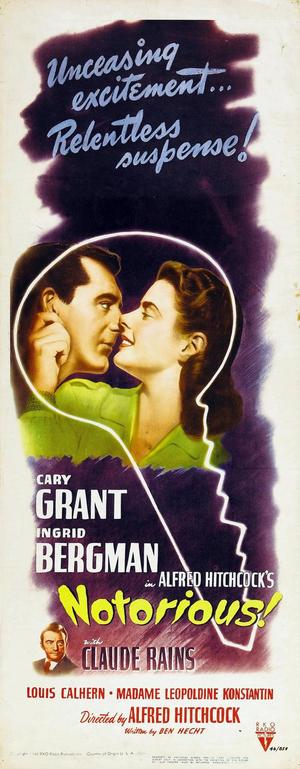 A man and a woman, their faces touching, the woman holding the man's ear. Their faces are shown within the outline of a key. Text: "Unceasing excitement … Relentless suspense!".