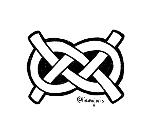 A digital ink drawing of a Carick Bend knot