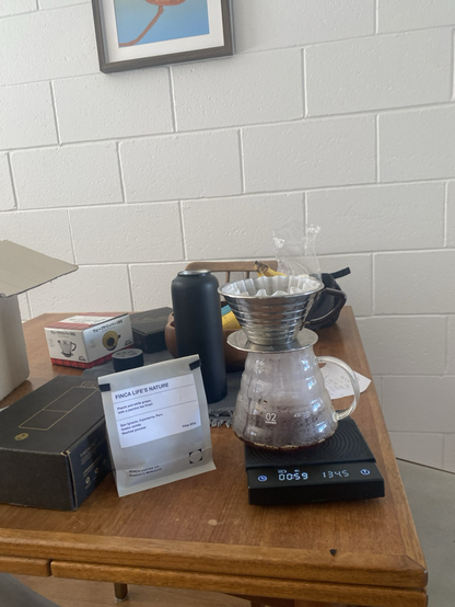 my v60 pour over set up brewing 500ml of yummy coffee to share