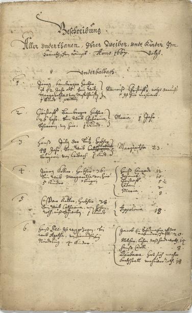 Auszüge aus den Verzeichnissen der Untertanen im Fränkischen Amt Balbach aus dem Jahr 1667