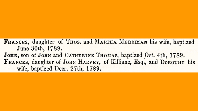Transcript of parish register entries.