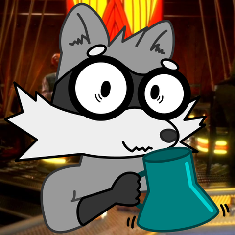 caffeinated raccoon with a background image from Quark's bar