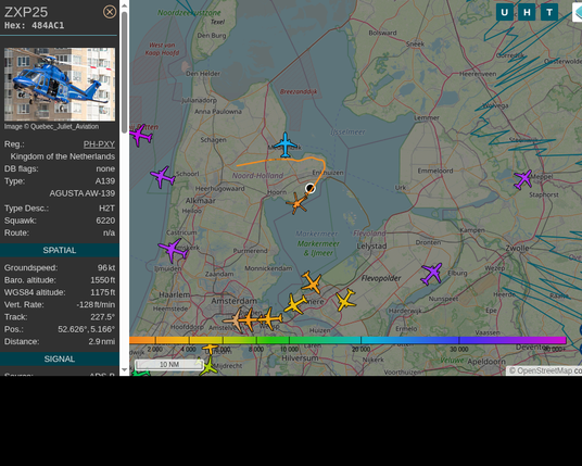 #ZXP25: KLPD Police Aviation Service (#AgustaWestland A139, registration: PH-PXY)
Route: No route available
Min. distance: 0.3nm away @ 1625 ft
Heading: SW @ 114.7kts
Time: 12:15:16
 #ProbablyLanding #adsb #Venhuizen