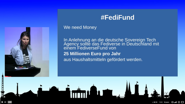 @amvie@chaos.social making call (german) for #fedifund at #fedidayberlin - 25 mio euro per year!