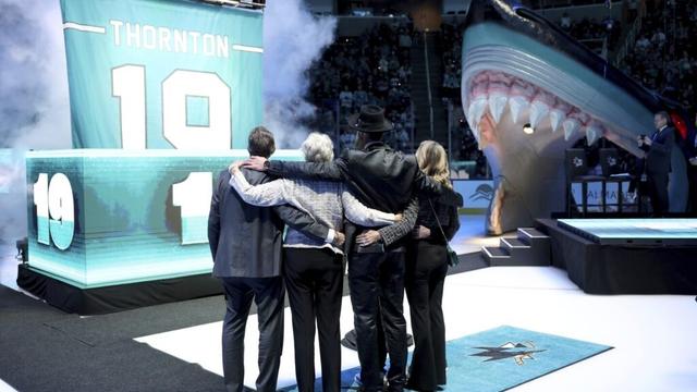 The Sharks retire Joe Thornton's No. 19 jersey in an emotional ceremony