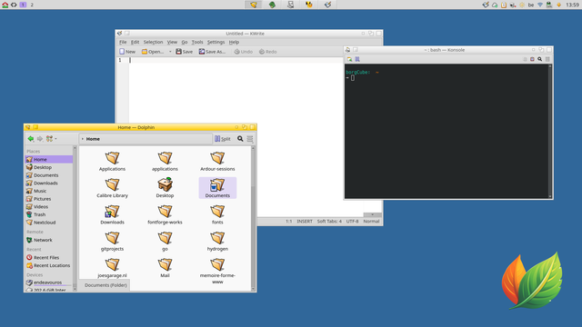 Screenshot of a KDE Plasma desktop interface with a BeOS/HaikuOS theme. The design is reminiscent of the 90s/2000s interfaces look and feel, but updated to a smoother definition for modern high pixel density displays. The icons are slightly cartoonish while retaining a sober office look.