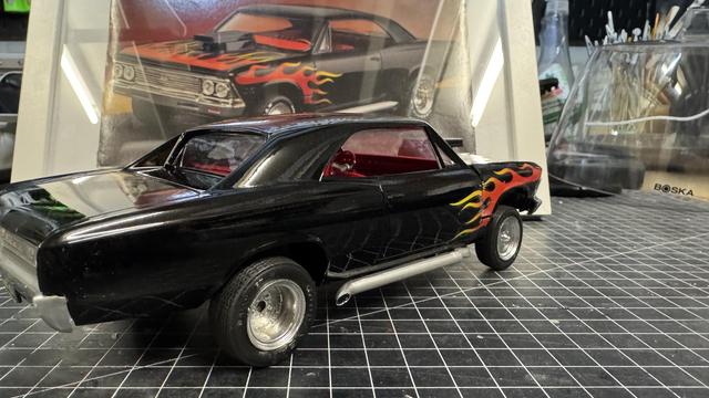 Finished model of a 1966 Malibu SS by Revell in 1:24 scale.