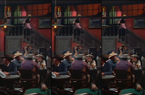 Vergleich 3er Upscaling Szenen aus einem alten Western. Resultat: viel hilft viel