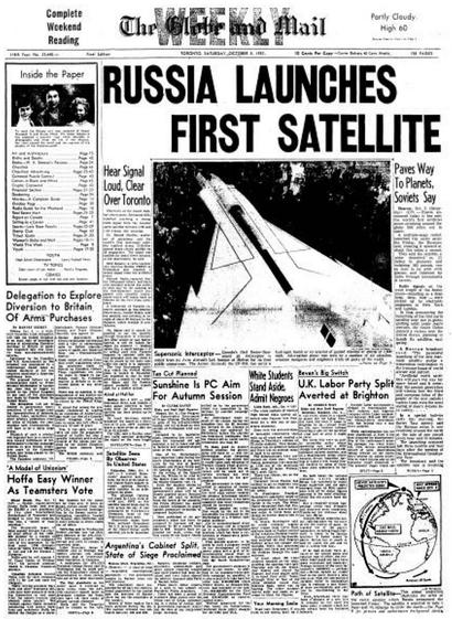 Toronto Globe and Mail front page, October 5 1957

i remember this -- i was eight